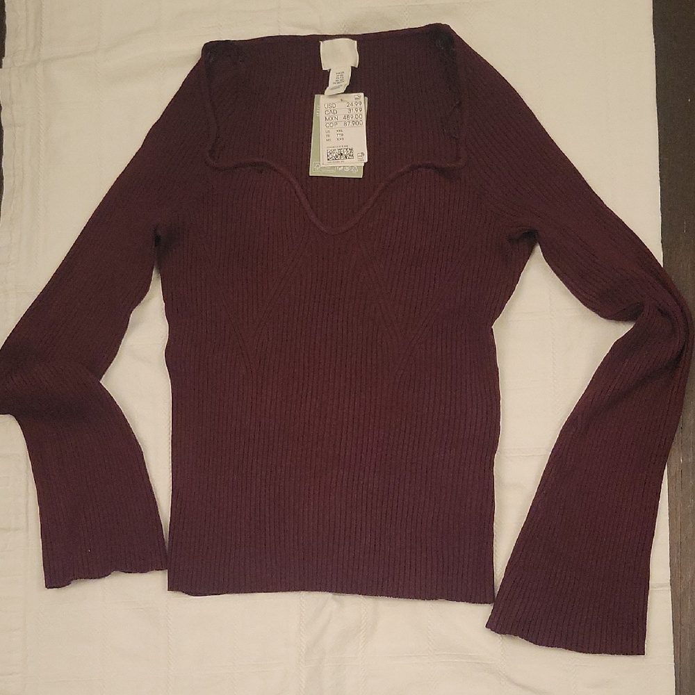 H&M Deep Burgundy Ribbed Top